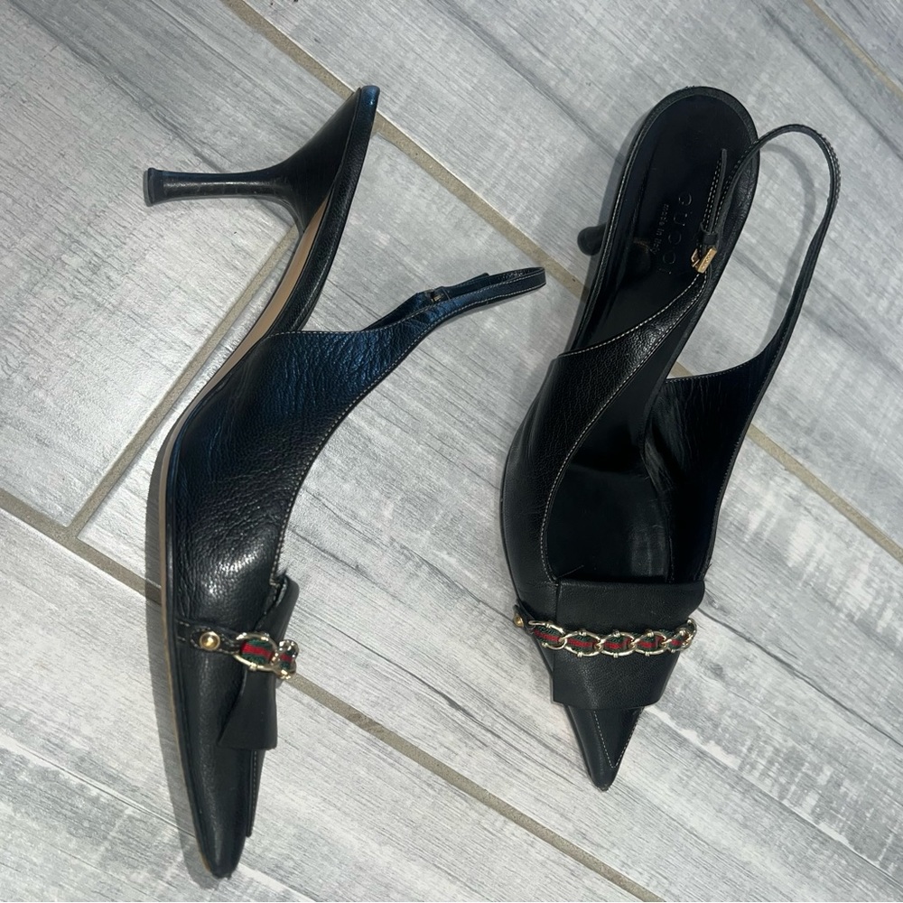 vintage Gucci shoe kitten heel pointed toe sling back black size 8.5